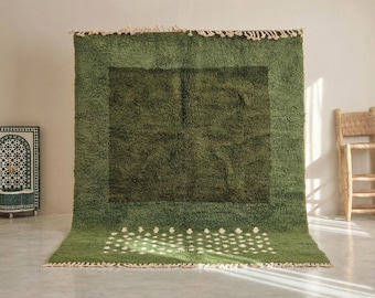 AMAZING DOOTED RUG, Soft Beni Ourain Rug, High-Quality Moroccan Wool Rug, White & Green Rug, Custom Size Area Rug, Handmade Berber Carpet.