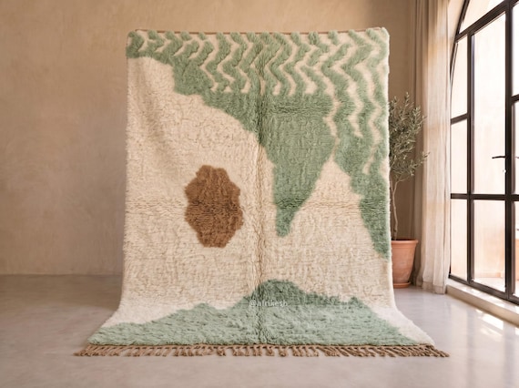 Cozy Moroccan Berber Rug - Sage Green Beni Ourain Handmade Wool Rug - Soft Organic Abstract Design | Afrikesh.