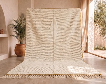 TUFTED MOROCCAN RUG, Custom Size Beni Ourain Rug, Handmade Berber Carpet, White Wool Rug, Soft Moroccan Shag Carpet, Abstract Area Rug.