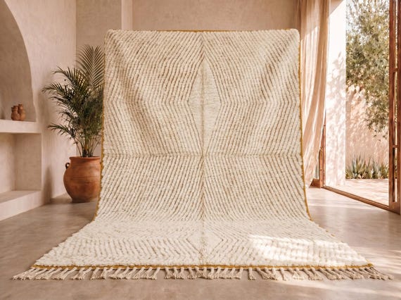 TUFTED MOROCCAN RUG, Custom Size Beni Ourain Rug, Handmade Berber Carpet, White Wool Rug, Soft Moroccan Shag Carpet, Abstract Area Rug.