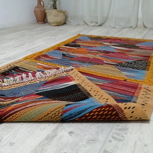 Tapis Berbère Marocain En Laine De Mouton - 6.5x9.5 Ft (environ 198x290 Cm) - Motifs Géométriques Colorés - Fait Main - Neuf