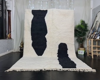 BERBER Moroccan Rug, Handmade Beni Ourain Rug, Bohemian Abstract Carpet, Berber Wool Handwoven Rug, Tapis Marocain