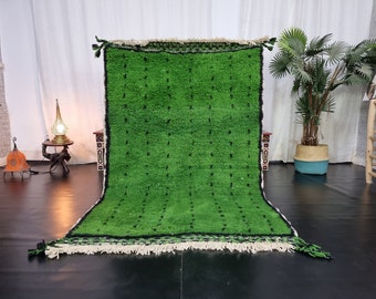 Solid Dot Pattern Berber Area Rug - Handmade Moroccan Wool Rug - Green and Black Beni Ourain Rug for Living Room - Afrikesh