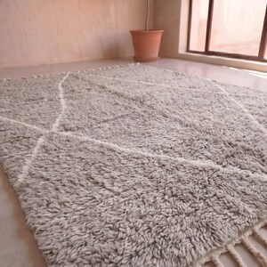 BERBER MOROCCAN RUG, Handmade Beni Ourain Rug, Custom BeniOurain Rug, Azilal White and Brown Rug, Handmade Wool Rug, Moroccan Berber Rug. image 16