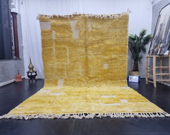 CUTE MOROCCAN RUG, Moroccan Handmade Rug, Yellow And White Rug, Abstract Rug, Orange Wool Carpet, Tufted Berber Rug, Handwoven Wool Rug