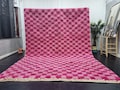 PINK CHECKERED RUG, Moroccan Shag Carpet, Beni Ourain Area Rug, Authentic Berber Carpet, Handmade Wool Rug, Custom Size Living Room Rug.