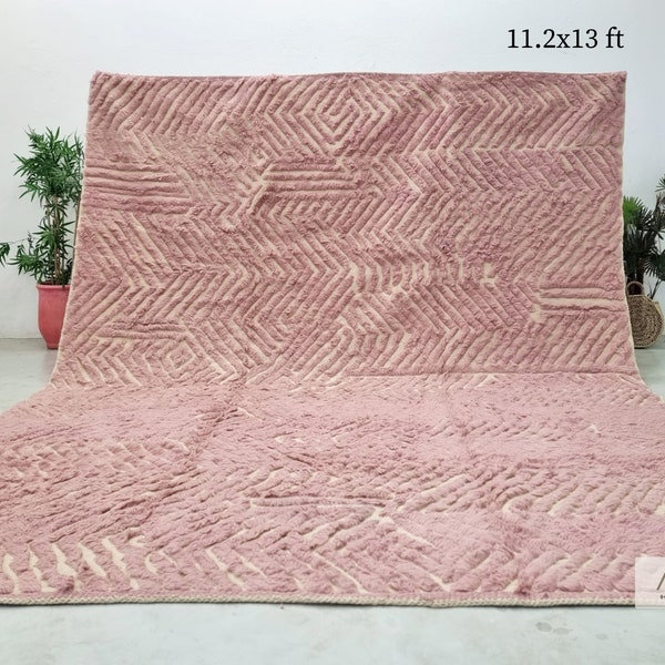 AUTHENIC AREA RUG 11x13, Cavern Pink Moroccan Design, Large Beni Ourain Carpet, Tufted Sheep Wool Rug, Hand Knotted Berber Rug.