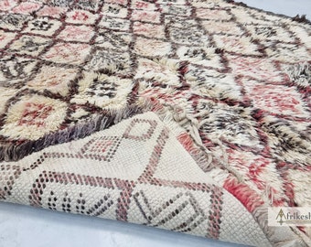 BENI OURAIN RUG 6x11、大型モロッコ製ラグ、シャギーウールラグ、幾何