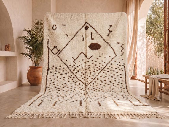 Custom Authentic Beni Ourain Rug, Cream Wool & Caramel Brown Moroccan Rug, Handmade Berber Wool Area Rug, Organic Modern Decor