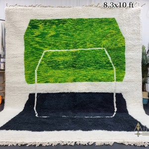 DELIGHTFUL MOROCCAN RUG 8x10, Handwoven Beni Ourain Rug, Abstract Green & Black Rug, Shaggy Area Rug, Wool Rug For Living Room.