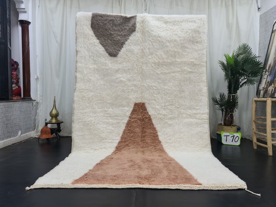 Gorgeous Moroccan Rug, Handmade Beni Ourain Rug, Authentic Moroccan Rug, White And Brown Berber Rug, Abstract Carpet, Sheep Wool Rug.