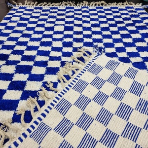 PRETTY BENIOURAIN RUG, Moroccan Rug, Sheep Wool Rug, Checkered Rug, Handwoven Rug, Sheep Wool Rug, Royal Blue Rug, Area Wool Rug, Winter Rug image 9