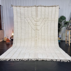 MOROCCAN RUG, Handmade Beni Ourain Rug, White Background Rug, Custom Size Wool Rug, Striped Shag Rug, Artisan Made Area Rug.