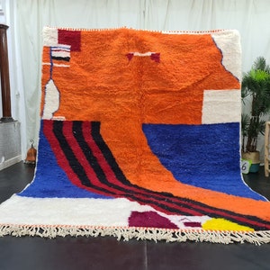 Orange Abstract Beni Ourain Rug - Handmade Moroccan Wool Rug - Multicolor Artistic Berber Area Rug for Living Room - Afrikesh