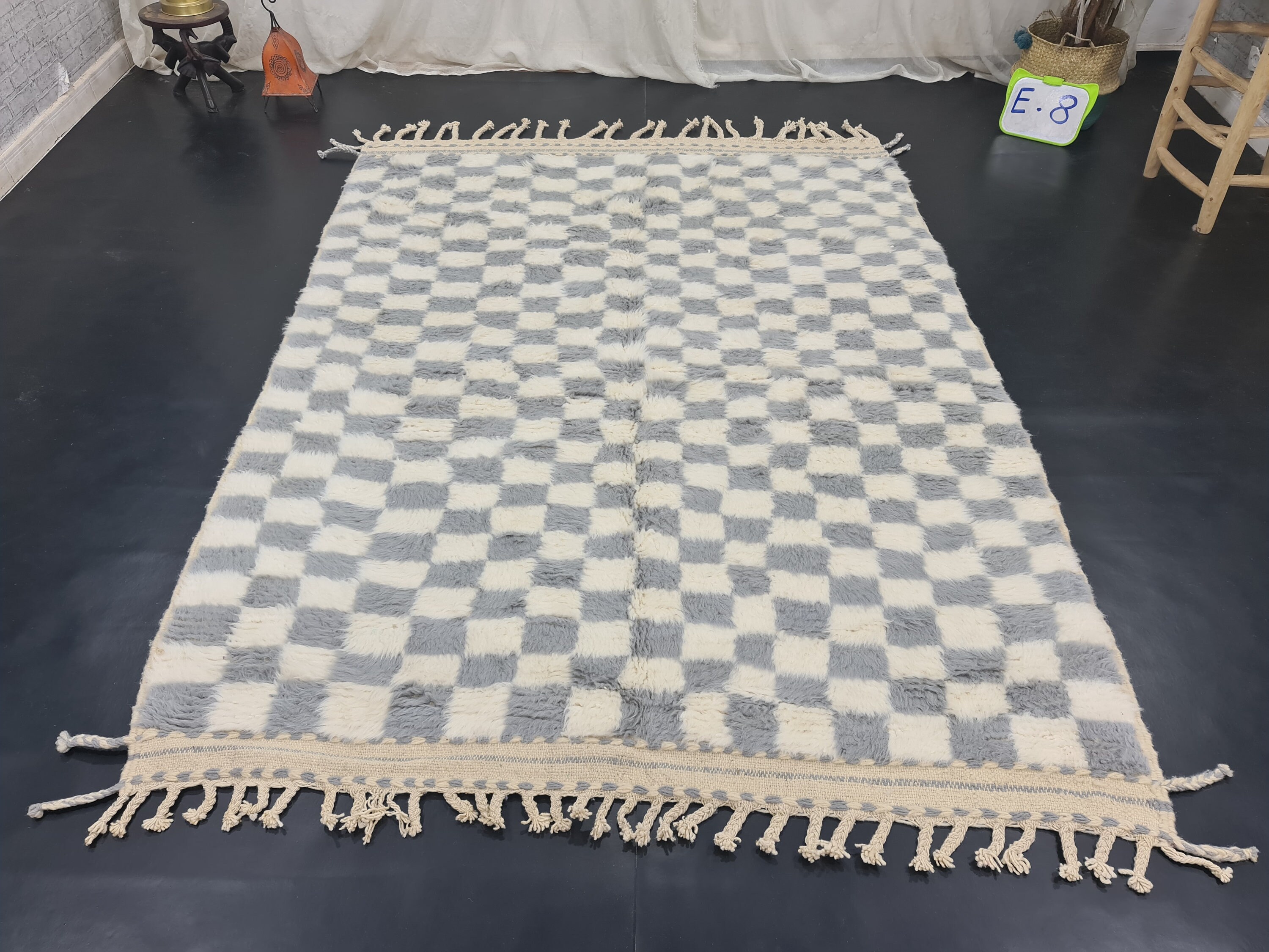 Checkered Moroccan Carpet White and Gray Rug Beni Ouarain Etsy