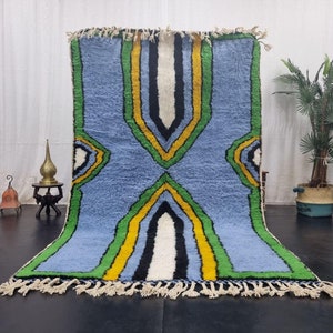 WOOL CARPET, Custom Beni Ourain Rug, Cozy Chic Moroccan Rug, Blue & Green Rug, Abstract Handmade Area Rug, One of a Kind Berber Rug.