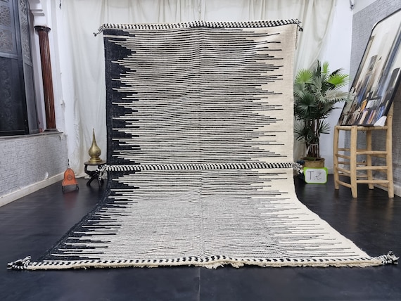 TAPPETO KILIM UNICO, Tappeto marocchino fatto a mano, Tappeto a tessitura  piatta, Tappeto a righe tribali, Tappeto berbero bianco e nero, Tappeto in  lana di pecora, Tappeto Navajo, Tappeto Area 