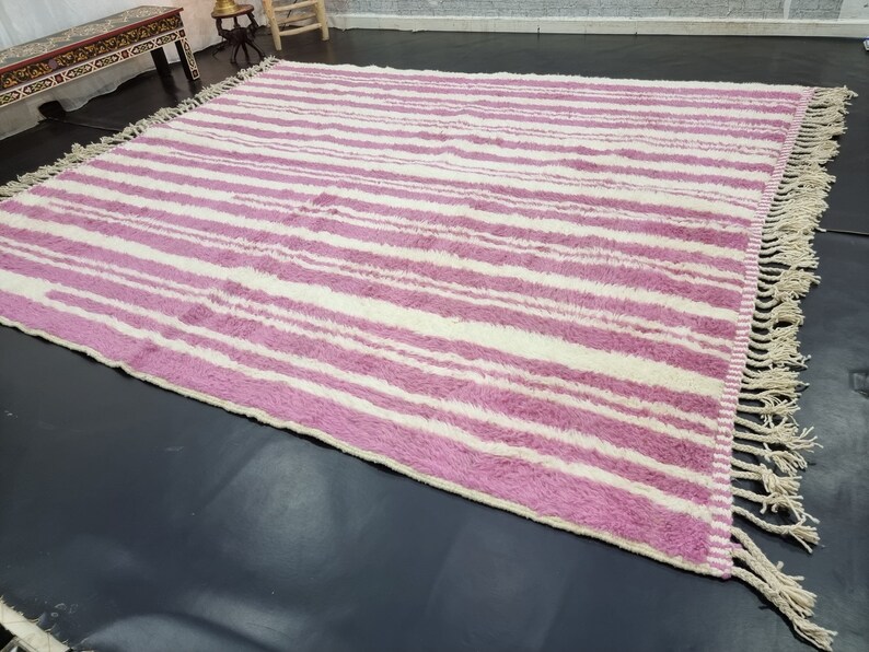 STUNNING PINK RUG Handmade Striped Wool Rug for Your Living Etsy