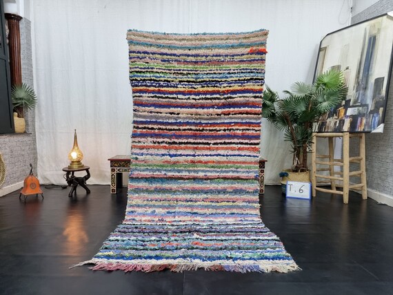 PRETTY MOROCCAN RUG, Berber Wool Rug 3x7, Authentic Handmade, Colorful Rug, Bouchrouite Rug, Striped Rug, Handwoven Wool Rug, Area Rug .