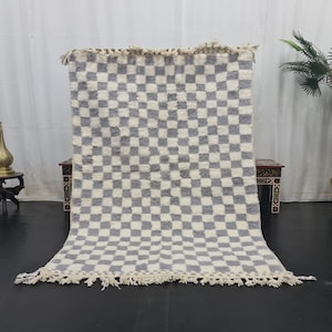 SOFT BENIOURAIN RUG, Moroccan Handmade Rug, Gray and White Rug, Wool Rug, Berber Rug, Checker Gray Rug, Berber Handwoven Rug,Beni Ourain Rug