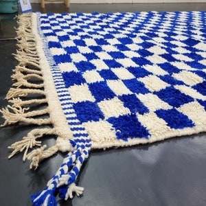 PRETTY BENIOURAIN RUG, Moroccan Rug, Sheep Wool Rug, Checkered Rug, Handwoven Rug, Sheep Wool Rug, Royal Blue Rug, Area Wool Rug, Winter Rug image 5