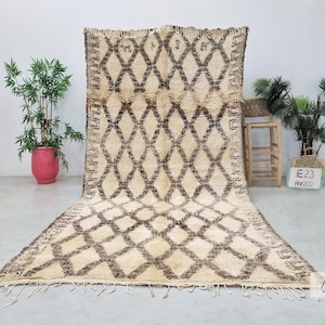ANTIQUE WOOL RUG 5x10, Cream Moroccan Rug, Vintage Beni Ourain Rug, Handmade Berber Carpet, Brown Diamonds Area Rug, Beni Rugs.
