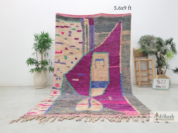 MOROCCAN Artisan Purple RUG 5x9, TRADITIONAL Handmade Boujaad Rug, Decorative Wool Berber Rug, Bohemian Moroccan Style For Your Home Deco.