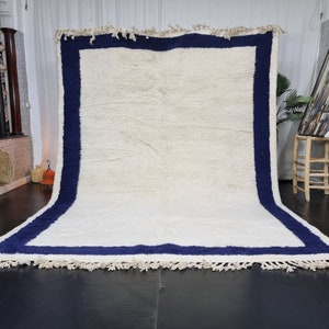 GORGEOUS MOROCCAN RUG, Dark Blue Bordered Handmade Rug For Your Living Room, Solid Handwoven Wool Rug From Azilal Berber Tribes, Area Rug