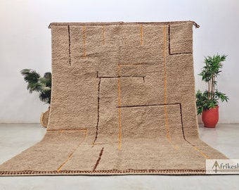 TAPIS BENI OURAIN, Tapis marocain taupe, Tapis sur mesure, Tapis en laine fabuleux, Tapis shag boho, Tapis tufté, Tapis berbère.