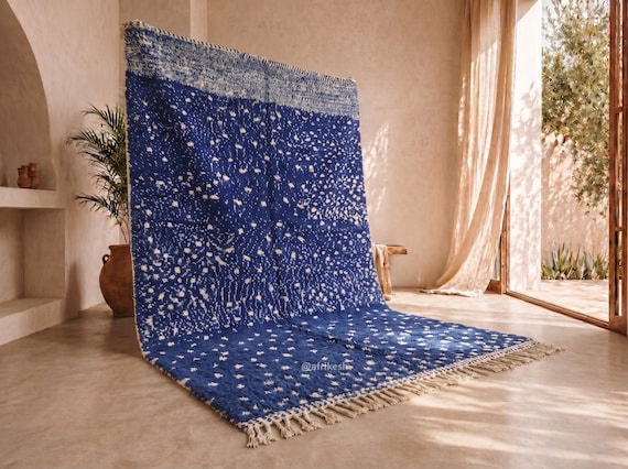 Custom Plush Cobalt Blue Moroccan Rug – Handmade Moroccan Wool Berber Area Rug
