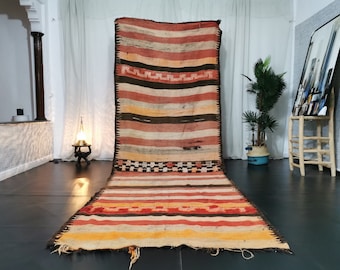 Vintage Moroccan Rug, Kilim Berber Runner, Handmade Striped Carpet, Area Wool Rug, Bohemian Tribal Art, Tapis Marocain, Teppich Morokko
