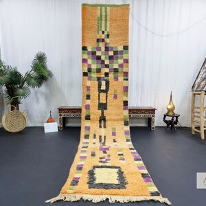 PRETTY BOUJAAD RUG, Moroccan Runner 2x11, Checkered Rug, Berber Rug, Large Orange and Purple Runner, Wool Rug, Handwoven Rug - Afrikesh Rug - One Side Fringes.
Pile Height: 1.5 cm-0.59 inches.