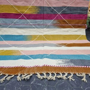 TAPPETO KILIM UNICO, tappeto a tessitura piatta, tappeto tessuto Kilim, tappeto colorato, tappeto geometrico personalizzato, tappeto ad area, tappeto marocchino, tappeto in lana intrecciata a mano, tappeto Funky immagine 3