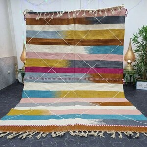 TAPPETO KILIM UNICO, tappeto a tessitura piatta, tappeto tessuto Kilim, tappeto colorato, tappeto geometrico personalizzato, tappeto ad area, tappeto marocchino, tappeto in lana intrecciata a mano, tappeto Funky immagine 1