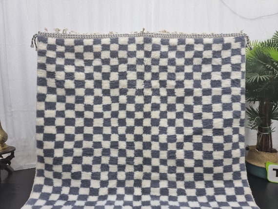 【新品モロッコ直輸入】ブロックチェックラグ 新品モロッコ直輸入ブロックチェックラグ