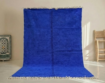 Solid Shaggy Berber Rug - Blue Beni Ourain Rug - Handmade Moroccan Wool Rug - Custom Area Rug for Living Room - Afrikesh