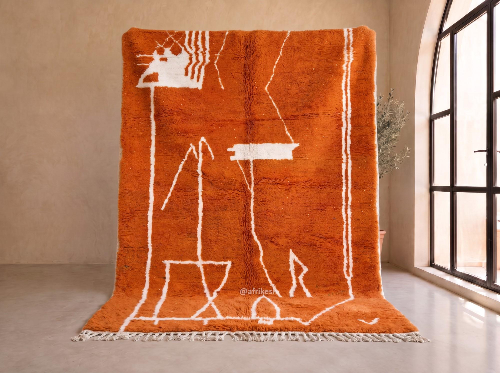 Burnt Orange Beni Ourain Rug - Handmade Moroccan Wool Rug - High