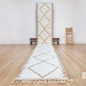 SOFT WHITE RUNNER, Handmade Custom Rug, Moroccan Tan Rug, Geometric Berber Rug, Handwoven Hallway Rug, Stunning Boho Beni Ourain Rug.