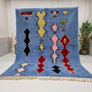 DIAMOND RUG, Beni Ourain Rug, Handwoven Steel Blue Rug, Custom Moroccan Rug, Shag Wool Rug, Colored Berber Carpet, Artisan Made Area Rug.
