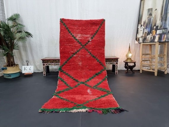 CUTE VINTAGE RUG, Moroccan Rug 2x6, Berber Rug, Geometric Rug, Red And Green Vintage Rug, Tulu Rug, Handwoven Rug, Sheep Wool Rug, Area Rug