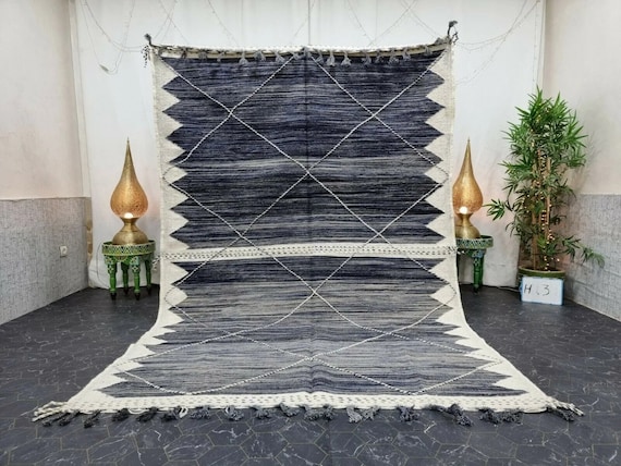 GORGEOUS KILIM RUG, Flatweave Rug, Kilim Woven Rug, Black and Blue Rug, Custom Black Rug, Area Rug, Moroccan Rug, Handwoven Rug, Dhurrie Rug