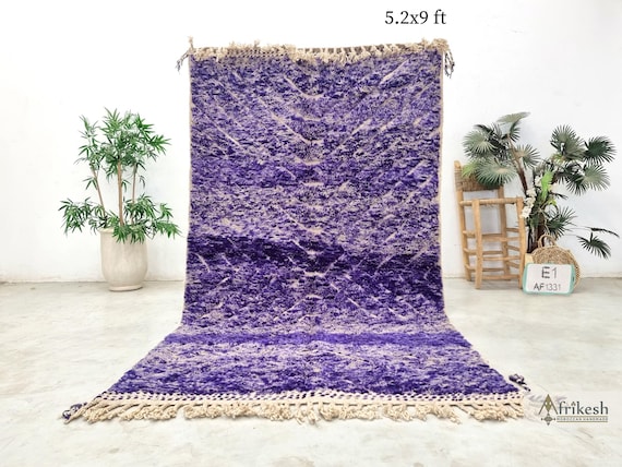 PURPLE WOOL RUG 5x9, Beni Ourain Area Rug, Handmade Moroccan Rug, Authentic Home Carpet, Shaggy & Tufted Berber Rug.