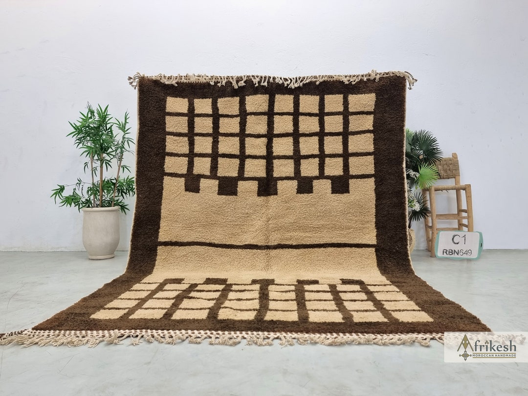 BENI OURAIN RUG, Grid Pattern Moroccan Rug, Custom Shag Rug, Brown ...