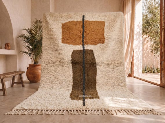 Custom Handmade Organic design Rug – Plush Camel, Olive Brown Wool Moroccan Area Rug