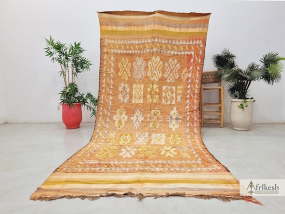 MOROCCAN BOHEMIAN Home DECOR, Handmade Nomad Wool Rug 5x11, Abstract Berber Carpet, Woven Tribal Area Teppich. Sbai Yellowish Maroccan Rug.