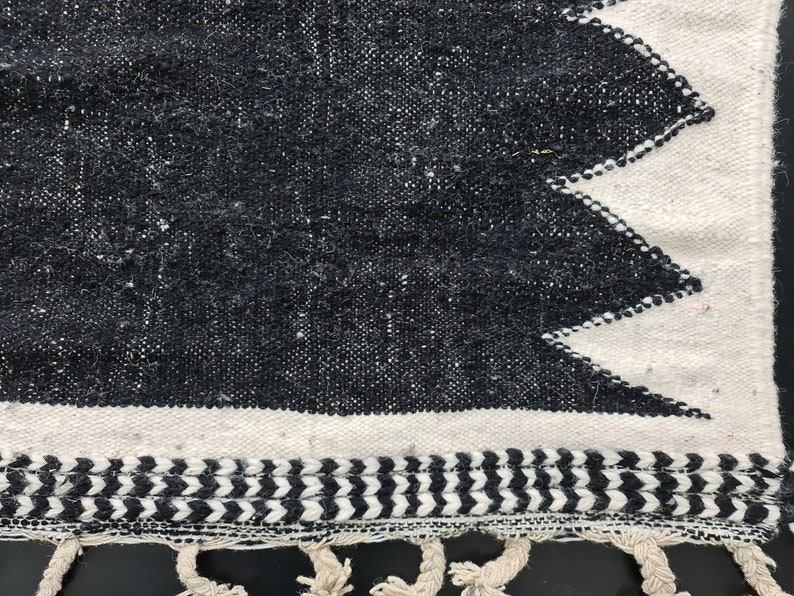 KILIM MOROCCAN RUG, Flat Area Rug, Handmade Rug, Black and White Rug, Custom Black Rug, Flatweave Kilim, Moroccan Rug, Black Rug, Plain Rug image 9