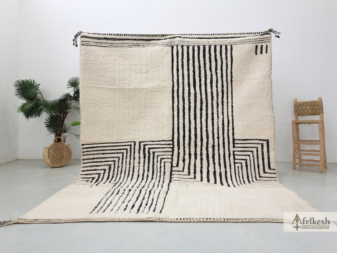 Handmade Moroccan Wool Rug - White and Black Beni Ourain Tufted Rug ...