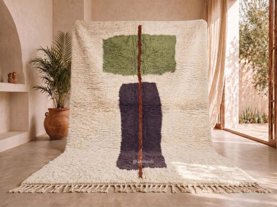 Custom Hand-Knotted Organic design Rug – Sage Green, Purple, Ivory Handmade Wool Area Rug