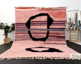 CUSTOM PINK CARPET, Berber Beni Ourain Rug, Moroccan Light Salmon Rug, Handmade Abstract Rug, Cute Sheep Wool Carpet, Bohemian Area Rug.