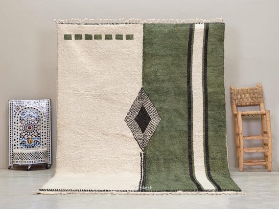 WOOL CARPET, Beni Ourain Moroccan Rug, Custom Geometric Design, Handmade Berber Area Rug, Modern Area Rug, Luxe Interior Accent